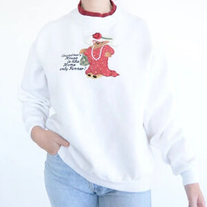 Vintage Top Stitch Morning Sun White Maroon Collar Grandmacore Crewneck  Sweater